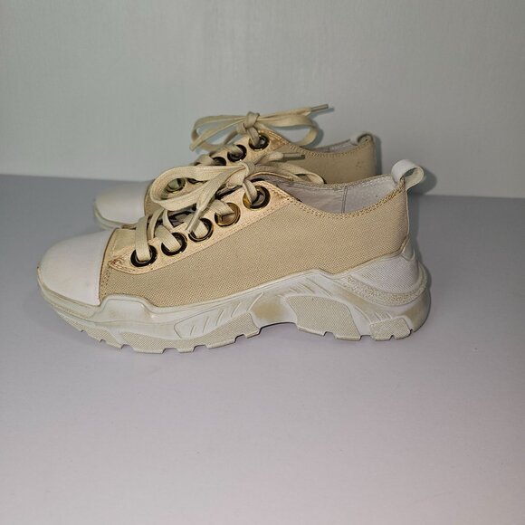 Lola Cruz Gold Mesh, Satin, Leather Chunky Heel Sneakers, Sz 36 - Picture 4 of 10